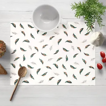 prostírání Bavlněné prostírání na stůl Sandra SA-460 Zeleno-růžová pírka na bílém 30x40 cm