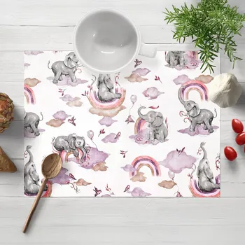 prostírání Dětské bavlněné prostírání na stůl Sandra SA-464 Sloni s fialovou duhou na bílém 30x40 cm