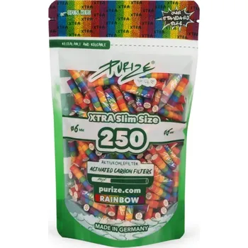 Purize XTRA Slim 6 mm filtry Rainbow, sáček 250 ks (Filtry PURIZE s aktivním uhlím o průměru 6 mm.)