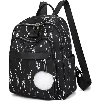 Městský batoh Dámský střední batůžek s bambulí Kočičky Černý 12L