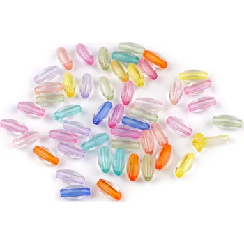 Plastové korálky tranparentní s barevným průvlekem 6x12 mm ovál Varianta: mix, Balení: 20 g
