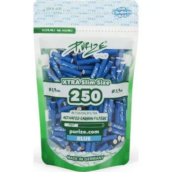 Purize XTRA Slim 6 mm filtry modré, sáček 250 ks (Filtry PURIZE s aktivním uhlím o průměru 6 mm.)