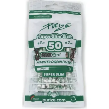 Purize SUPER Slim Size 5 mm bílé, sáček 50 ks- BOX 20 ks (Filtry PURIZE s aktivním uhlím. Průměr 5 mm.)