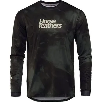 cyklistický dres HORSEFEATHERS Pánský dres s dlouhým rukávem HORSEFEATHERS Quantum LS, thyme camo - 2XL