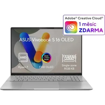 Notebook ASUS NTB Vivobook S16 OLED (M5606KA-OLED094X), AI 7 350, 16" 3K, 24GB, 1TB SSD, AMD Radeon, W11 Pro, Cool Silver