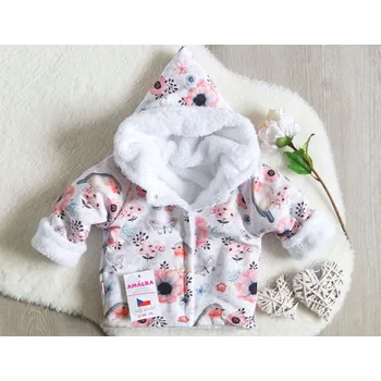 Kojenecká bunda AMÁLKA Zateplený kabátek, bunda, ptáčci květy Velikost: 68-74