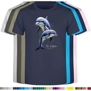 Dívčí tričko detske-levne-bavlnene-tricko-potisk-delfin-morsky Barva: Navy - tmavě modrá, Dětská bavlněná trička JHK: L