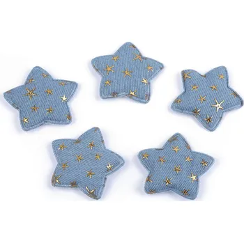 Nášivka Aplikace / nášivka 3D hvězda riflová, malé, 1 modrá světlá zlatá