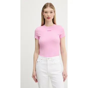 Dámské tričko Tričko Tommy Jeans dámské, růžová barva, DW0DW21402 30X, vel. M
