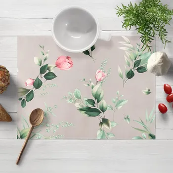 prostírání Bavlněné prostírání na stůl Sandra SA-452 Růžové květy na šedém 30x40 cm