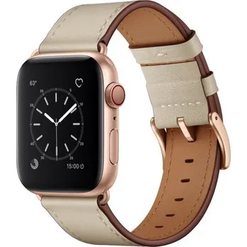 Řemínek na hodinky Elegantní řemínek z pravé kůže pro Apple Watch Ultra 49mm / 46mm / 45mm / 44mm / 42mm - béžový