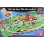 MAXIM DŘEVO Vláčkodráha přímořské město 80 dílků (dřevěná hračka)