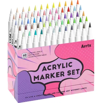 Sada 60 akrylových fixů se štětcovým hrotem Malířské popisovače na kameny dřevo plátno Nesmazatelné barvy pro kreativní ruční tvorbu