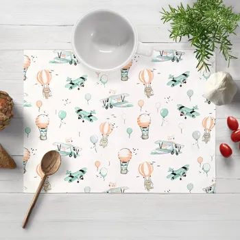 prostírání Dětské bavlněné prostírání na stůl Sandra SA-457 Lišky v letadýlkách na bílém 30x40 cm