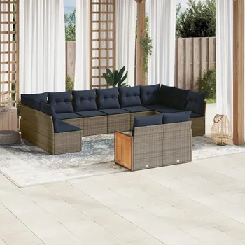 12dílná zahradní sedací souprava s poduškami šedá polyratan Šedá3260528