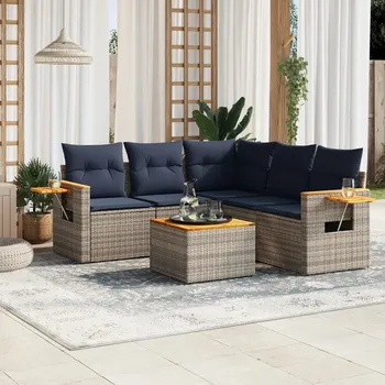 6dílná zahradní sedací souprava s poduškami šedá polyratan Šedá3226810