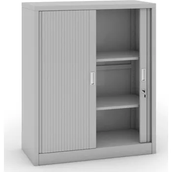 Policová skříň Kovová skříň s roletovými dveřmi, 1200 x 1000 x 450 mm, světle šedá