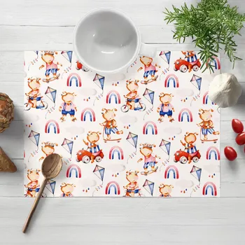 prostírání Dětské bavlněné prostírání na stůl Sandra SA-521 Modro-červení pejsci s auty na bílém 30x40 cm