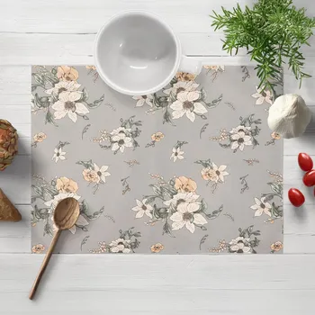 prostírání Bavlněné prostírání na stůl Sandra SA-465 Oranžové květy na šedém 30x40 cm
