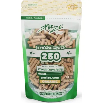 Purize XTRA Slim 6 mm filtry Organic, sáček 250 ks (Filtry PURIZE s aktivním uhlím o průměru 6 mm.)