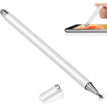 Dotyková pera s dvojitým hrotem pro kapacitní displeje s výměnným diskovým a vláknovým zakončením pro přesné ovládání bílá