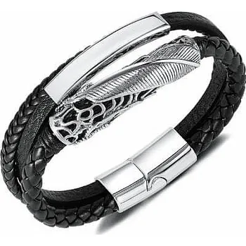 Náramek Nefertitis Pánský trojitý kožený náramek Piuma nerez ocel dekor obvod cca 19,8 cm
