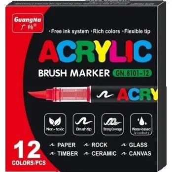 Sada 12 barevných akrylových fixů Voděodolná malířská pera se štětcovým hrotem pro papír dřevo plast kámen sklo kov kreativní tvoření