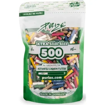Purize XTRA Slim 6 mm filtry mix barev, sáček 500 ks (Filtry PURIZE s aktivním uhlím o průměru 6 mm.)
