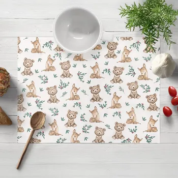 prostírání Dětské bavlněné prostírání na stůl Sandra SA-470 Medvídci a koloušci na bílém 30x40 cm