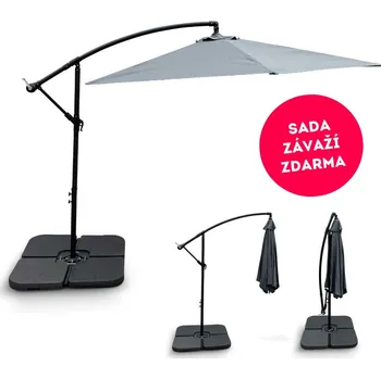 Stínicí technika Set zahradní slunečník Hook pr. 3m šedý + závaží ZDARMA