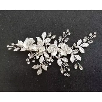 B-TOP Elegantní vlasová spona/ pineta s květy, lístky a krystaly Zlatá