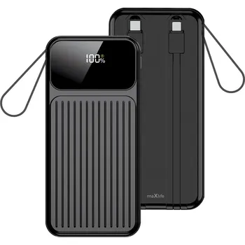Powerbanka Maxlife s vestavěnými kabely Lightning + USB-C MXPB-06 PD QC 22,5W 10000 mAh černá