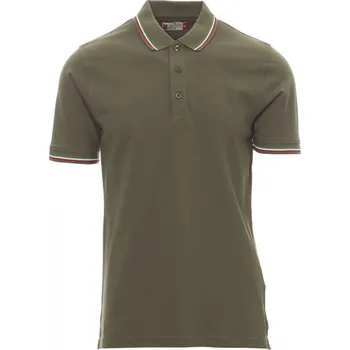 Pánské tričko Payperwear Unisex polokošile Italia s kontrastními proužky na límečku Barva: zelená vojenská vintage, Velikost: L