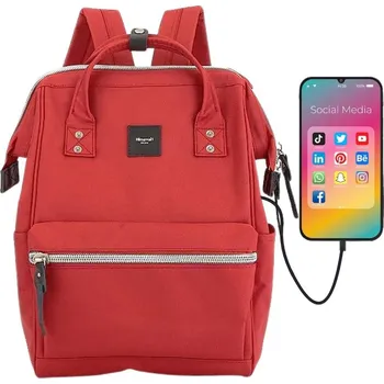 Módní doplněk dámský batoh s USB a kapsou na notebook Barva: Červená