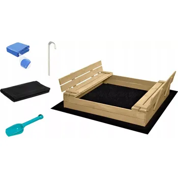 Pískoviště Dřevěné pískoviště s lavičkami a příslušenstvím 120 × 120 cm přírodní