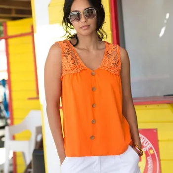 Blancheporte Jednobarevný top s macramé a ozdobnými knoflíky oranžová 42/44