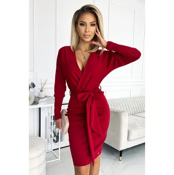 Dámské šaty Elegantní bordó šaty s výstřihem MISHA 401-1 Velikost: XS