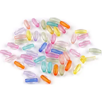 Dětské navlékací korálky Plastové korálky tranparentní s barevným průvlekem 6x12 mm ovál, malé, mix