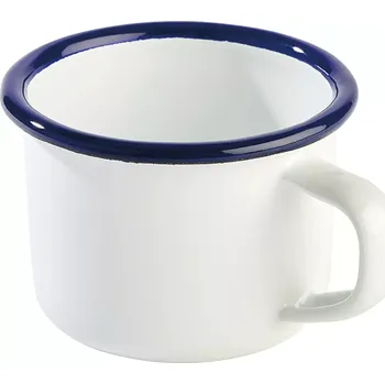 APS Emaille hrnek s uchem, bílý/modrý, objem: 0,10 litru, výška: 50 mm