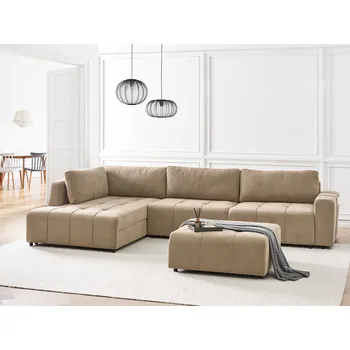 Pohovka 4místná rohová rozkládací pohovka pravostranná hnědá s úložným prostorem s taburetem hustě polstrovaný nábytek obývací pokoj moderní styl Beliani