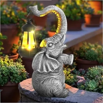 Zahradní dekorace JJALIGHTS Solární zahradní figurky králíků s lucernou – Dekorační figurky králíků do zahrady,