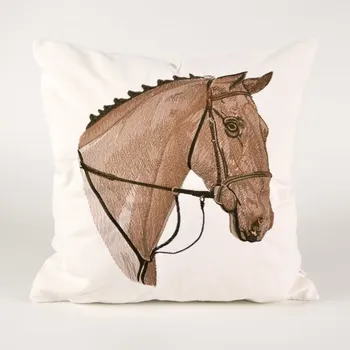Povlak na polštář s vyšívaným vzorem 45x45 hnědý kůň