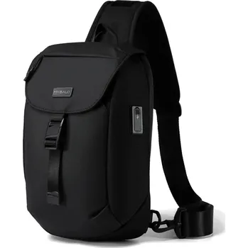 batoh na notebook MYBALO Axis kompaktní batoh přes rameno s USB portem, na tablet do 9", objem 5,5 l, skrytá kapsa na cennosti, pohodlné nošení, nepromokavý, černý