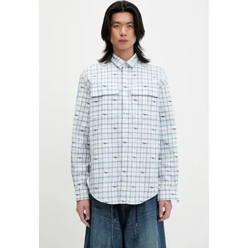 Pánská košile Bavlněná košile Maison Kitsuné Double Pocket Skate, L, modrá, 05X