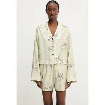 Hedvábné tričko Nanushka VALLY dámské, béžová barva, relaxed, s klasickým límcem, NW25SSTP31250, XS, 12X