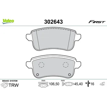 Brzdová destička Sada brzdových destiček, kotoučová brzda VALEO 302643