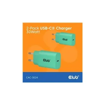 Club3D Nabíječka, USB-C, Power Delivery 15V/2A, 2-pack, zelená