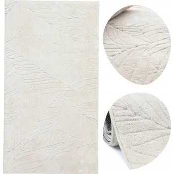 Koberec Koberec do Obýváku Ložnice Protiskluzový Plyšový Měkký 80x150cm Listy Krémový