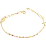 Dámský zlatý náramek růženec s křížkem, madonkou a kuličkami ZLNA1351F + Dárek zdarma