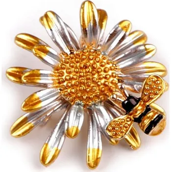 Brož Brož květ s včelou, motýlci - oranžovožlutá květ